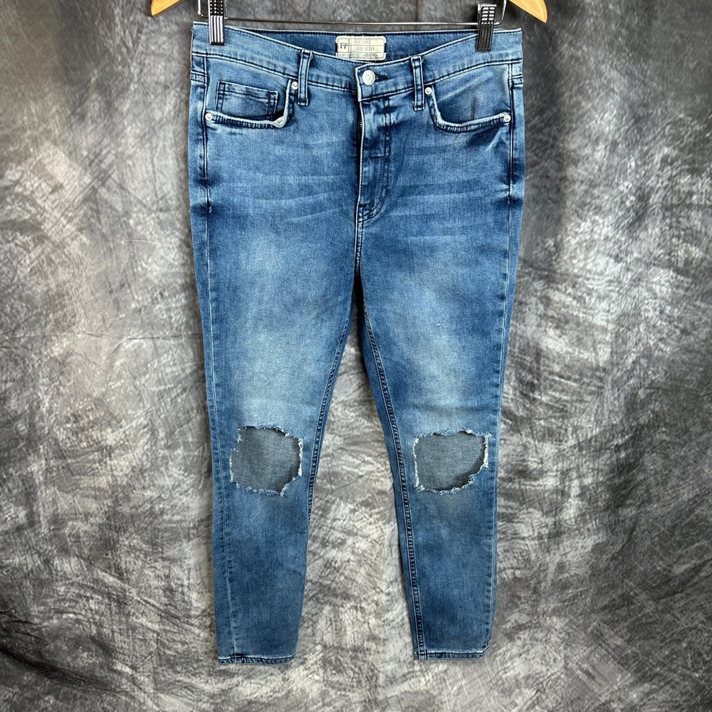 Free People Skinny Jeans Womens 30R Blue Distressed Knee Denim